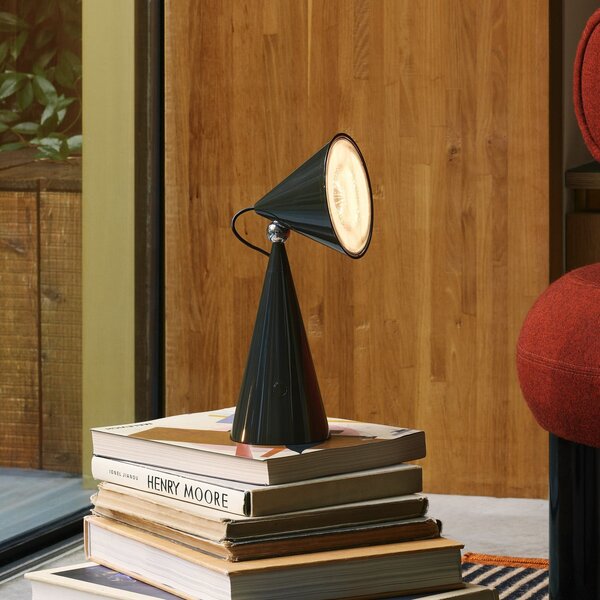 Tom Dixon LED-Akku-Τραπεζοσκόπιο Pose, ανθρακί, ύψος 25 cm, ρυθμιζόμενος, Μαύρο, Σαλόνι / τραπεζαρία, Πλαστικό, σχεδιασμός