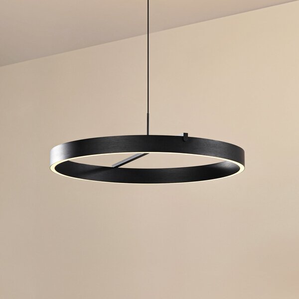 Lucande LED κρεμαστή λάμπα Rovan, Ø 60 cm, μαύρο, CCT, ρυθμιζόμενη ένταση, ρυθμιζόμενος, Μαύρο, Σαλόνι / τραπεζαρία, Μέταλλο, σύγχρονο