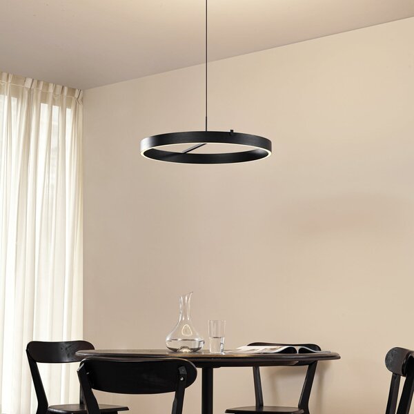 Lucande LED κρεμαστή λάμπα Rovan, Ø 60 cm, μαύρο, CCT, ρυθμιζόμενη ένταση, ρυθμιζόμενος, Μαύρο, Σαλόνι / τραπεζαρία, Μέταλλο, σύγχρονο