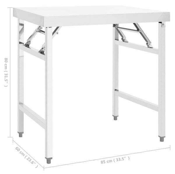 Πάγκος Εργασίας Κουζίνας Πτυσσόμενος 85x60x80 εκ. Ανοξ. Ατσάλι