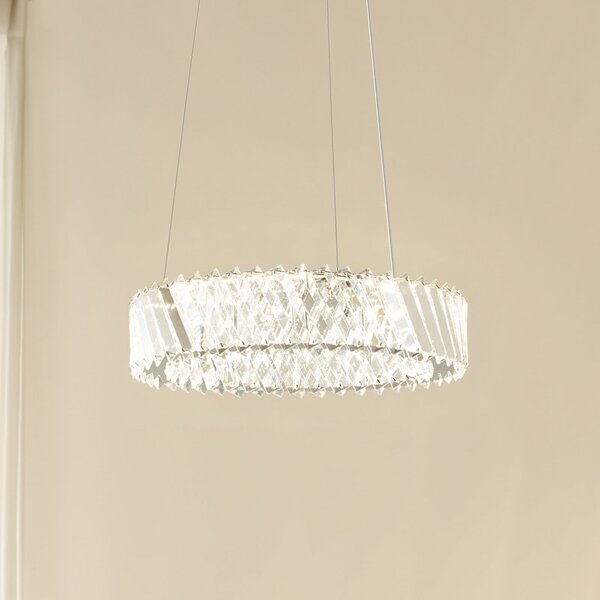 Lucande LED κρεμαστό φωτιστικό Glacis, κρύσταλλο, Ø 40 cm, χρώμιο, Διαφανές, Σαλόνι / τραπεζαρία, Γυαλί, σχεδιασμός