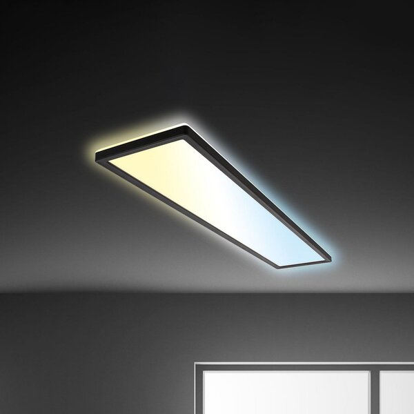 Briloner LED πάνελ Tava CCT, μαύρο, 98 x 20 cm με πλαστικό οπίσθιο φωτισμό, ρυθμιζόμενος, Μαύρο, Μελέτη / Γραφείο, Πλαστικό