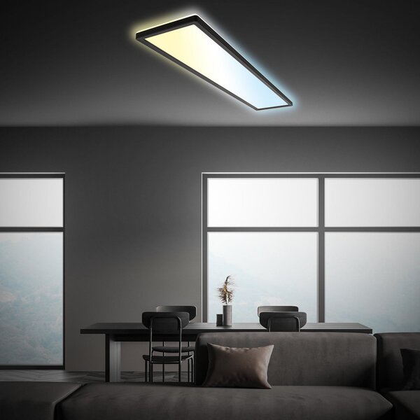 Briloner LED πάνελ Tava CCT, μαύρο, 98 x 20 cm με πλαστικό οπίσθιο φωτισμό, ρυθμιζόμενος, Μαύρο, Μελέτη / Γραφείο, Πλαστικό