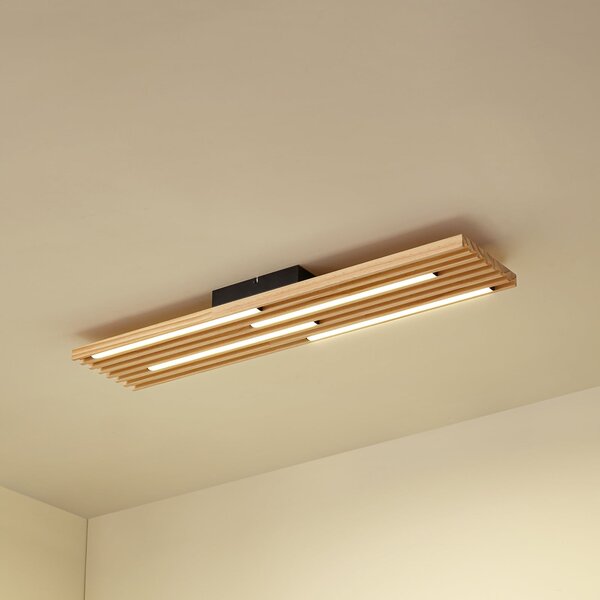 Lindby LED οροφής Madero, ξύλο πεύκου, 90 cm x 20, Ξύλου, Σαλόνι / τραπεζαρία, Ξύλο, σύγχρονο
