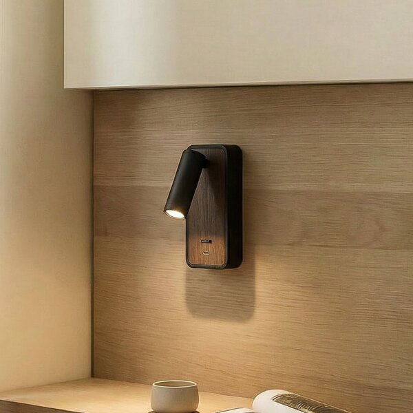 Lindby LED απλίκα Tallis, μαύρο, USB-C, κινητό, Μαύρο, υπνοδωμάτιο, Μέταλλο, σύγχρονο