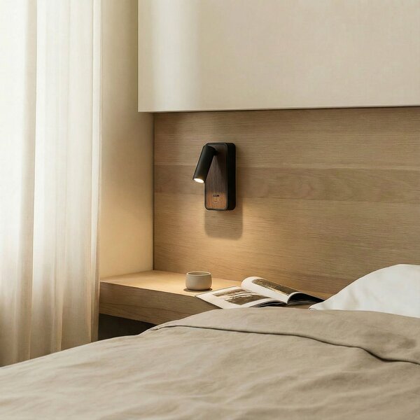 Lindby LED απλίκα Tallis, μαύρο, USB-C, κινητό, Μαύρο, υπνοδωμάτιο, Μέταλλο, σύγχρονο