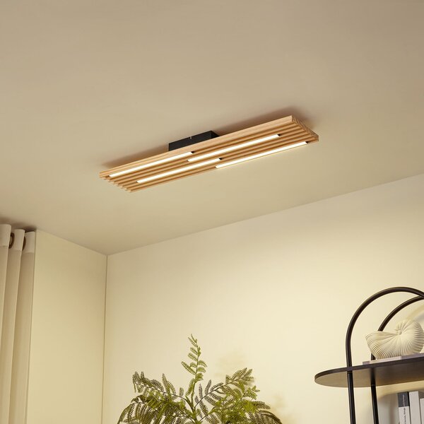 Lindby LED οροφής Madero, ξύλο πεύκου, 90 cm x 20, Ξύλου, Σαλόνι / τραπεζαρία, Ξύλο, σύγχρονο