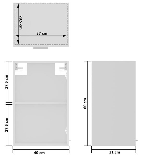 Ντουλάπι Κρεμαστό με Τζάμι Λευκό 40x31x60 εκ. από Επεξ. Ξύλο - Λευκό