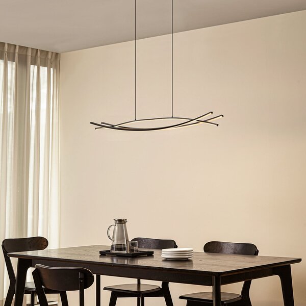 Lucande LED κρεμαστό φωτιστικό Sayori, 98 cm, μαύρο, ρυθμιζόμενο, ρυθμιζόμενος, Μαύρο, Σαλόνι / τραπεζαρία, Μέταλλο, σύγχρονο