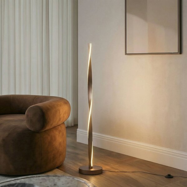 Lindby LED-Stehleuchte Jaren, μαύρο/καφέ, 114 cm, CCT, Καφέ / Σκουριάς, Σαλόνι / τραπεζαρία, Μέταλλο, σύγχρονο
