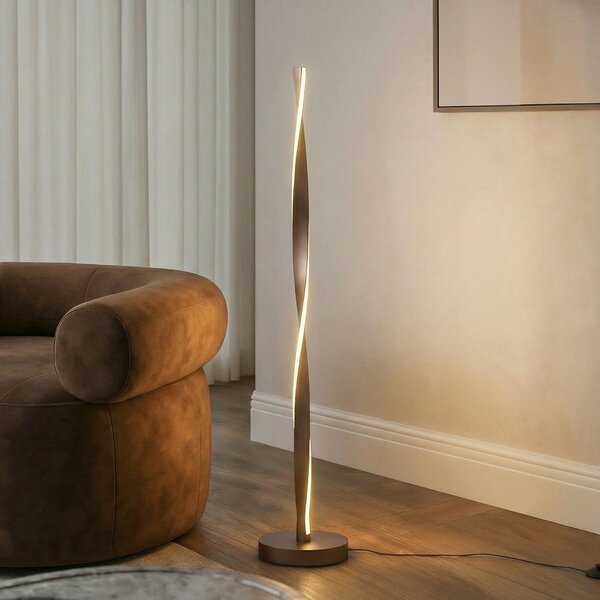 Lindby LED-Stehleuchte Jaren, μαύρο/καφέ, 114 cm, CCT, Καφέ / Σκουριάς, Σαλόνι / τραπεζαρία, Μέταλλο, σύγχρονο