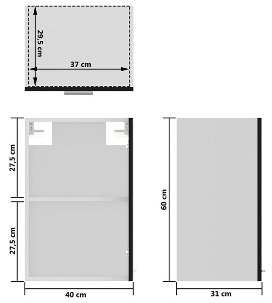 Ντουλάπι Κρεμαστό με Τζάμι Μαύρο 40x31x60 εκ. από Επεξ. Ξύλο - Μαύρο