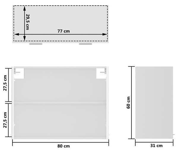 Ντουλάπι Κρεμαστό με Τζάμι Γυαλ. Λευκό 80x31x60 εκ. Επεξ. Ξύλο - Λευκό