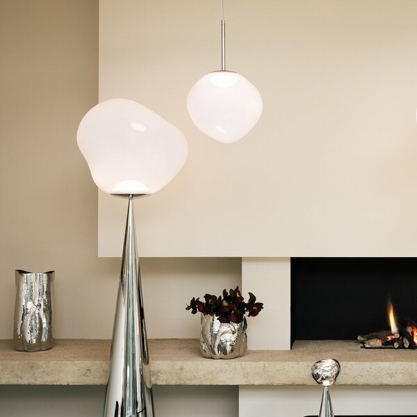 Tom Dixon LED κρεμαστή λάμπα Melt, Ø 50 cm, οπαλίνα/χρυσό χρώμα, ρυθμιζόμενος, Λευκό, Σαλόνι / τραπεζαρία, Πλαστικό, σχεδιασμός