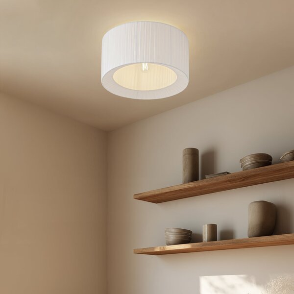 Lindby Φωτιστικό οροφής Virelle, λευκό, ύφασμα, Ø 40 cm, E27, ρυθμιζόμενος, Λευκό, υπνοδωμάτιο, Ύφασμα / Κλωστοϋφαντουργία