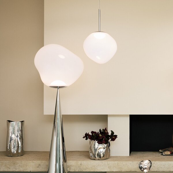 Tom Dixon LED κρεμαστό φωτιστικό Melt, Ø 28 cm, οπαλίνα/χρυσό, ρυθμιζόμενος, Λευκό, Σαλόνι / τραπεζαρία, Πλαστικό, σχεδιασμός