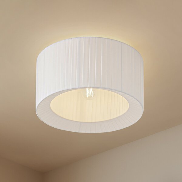 Lindby Φωτιστικό οροφής Virelle, λευκό, ύφασμα, Ø 40 cm, E27, ρυθμιζόμενος, Λευκό, υπνοδωμάτιο, Ύφασμα / Κλωστοϋφαντουργία