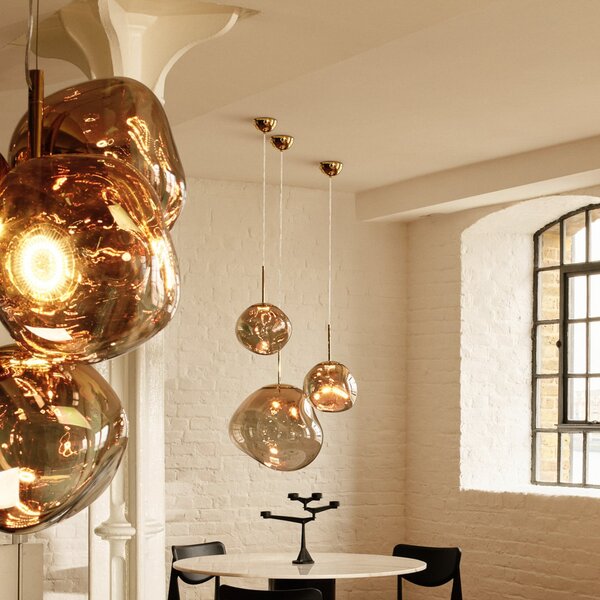 Tom Dixon LED κρεμαστή λάμπα Melt, Ø 28 cm, χάλκινο, ρυθμιζόμενος, Μπρούτζινο / Αντικέ ορείχαλκου, Σαλόνι / τραπεζαρία, Πλαστικό, σχεδιασμός