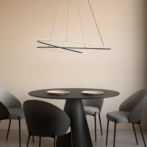Lucande LED κρεμαστό φωτιστικό Gavril, 100 cm, μαύρο, ρυθμιζόμενο, ρυθμιζόμενος, Μαύρο, Σαλόνι / τραπεζαρία, Μέταλλο, σύγχρονο