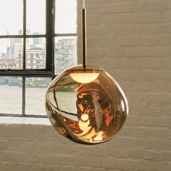 Tom Dixon LED κρεμαστή λάμπα Melt, Ø 28 cm, χάλκινο, ρυθμιζόμενος, Μπρούτζινο / Αντικέ ορείχαλκου, Σαλόνι / τραπεζαρία, Πλαστικό, σχεδιασμός