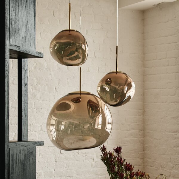 Tom Dixon Κρεμαστό φωτιστικό Melt, Ø 28 cm, χάλκινο χρώμα, υποδοχή, ρυθμιζόμενος, Μπρούτζινο / Αντικέ ορείχαλκου, Σαλόνι / τραπεζαρία, Πλαστικό, σχεδιασμός
