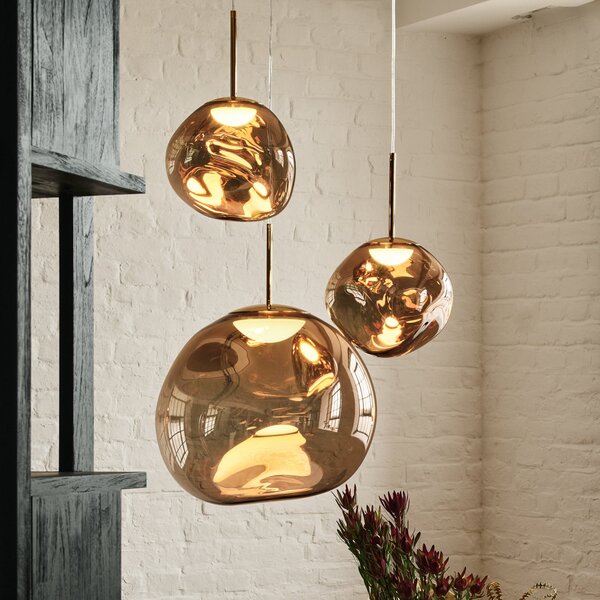 Tom Dixon Κρεμαστό φωτιστικό Melt, Ø 28 cm, χάλκινο χρώμα, υποδοχή, ρυθμιζόμενος, Μπρούτζινο / Αντικέ ορείχαλκου, Σαλόνι / τραπεζαρία, Πλαστικό, σχεδιασμός