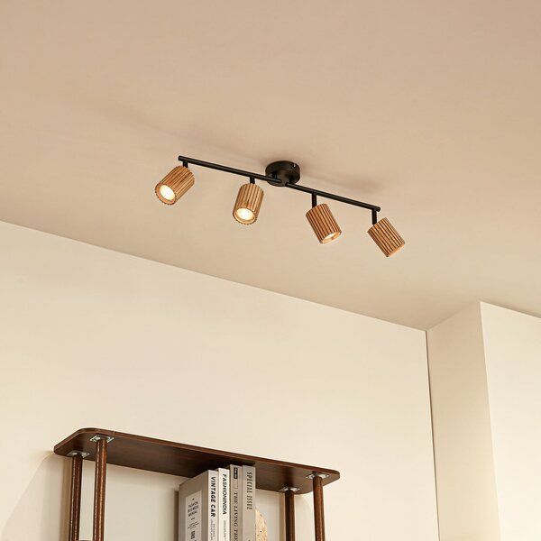 Lindby Προβολέας οροφής Stralino, 4 φλόγες, μήκος 60 cm, ξύλο, ρυθμιζόμενος, Ξύλου, Διάδρομος, Ξύλο, σύγχρονο