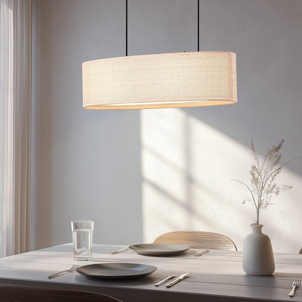 Lindby Κρεμαστό φωτιστικό Soula, 78 cm, μπεζ, πλαστικό, E27, ρυθμιζόμενος, Μπεζ, Σαλόνι / τραπεζαρία, Πλαστικό, Εξοχική κατοικία / Ρουστίκ