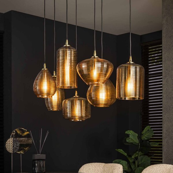 Zijlstra Stripeglass mix κρεμαστό φωτιστικό, 7-light, γυαλί, πορτοκαλί, ανθρακί, ρυθμιζόμενος, Σαλόνι / τραπεζαρία, Γυαλί
