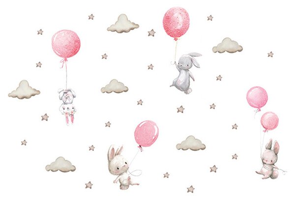 Παιδικά Αυτοκόλλητα Τοίχου Sipo Bunny Balloons Pink SIP-WS63028