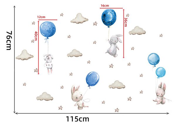 Παιδικά Αυτοκόλλητα Τοίχου Sipo Bunny Balloons Blue SIP-WS63027