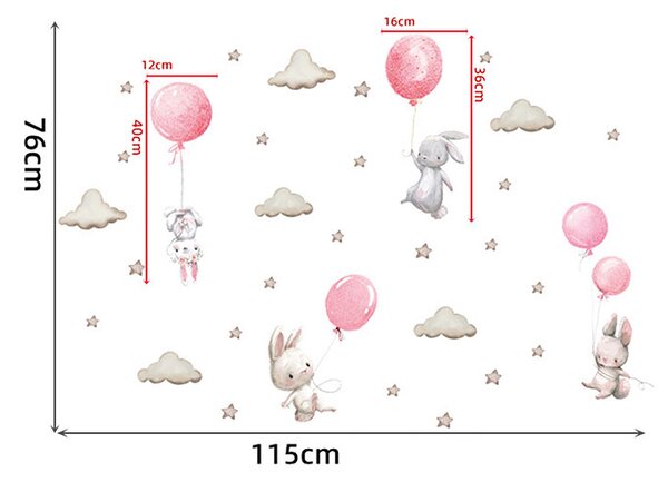 Παιδικά Αυτοκόλλητα Τοίχου Sipo Bunny Balloons Pink SIP-WS63028