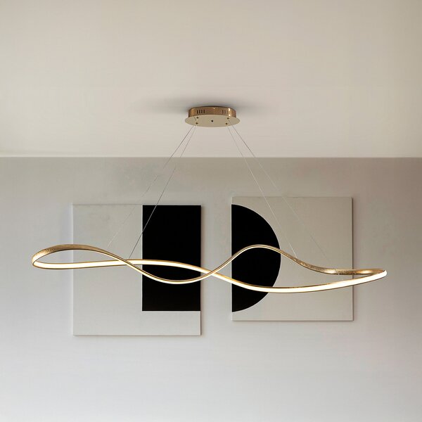 Schuller Valencia LED κρεμαστό φωτιστικό Lia, χρυσό χρώμα, CCT, τηλεχειριστήριο, μέταλλο, ρυθμιζόμενος, Χρυσό / Ορείχαλκου, Σαλόνι / τραπεζαρία, Μέταλλο, σύγχρονο