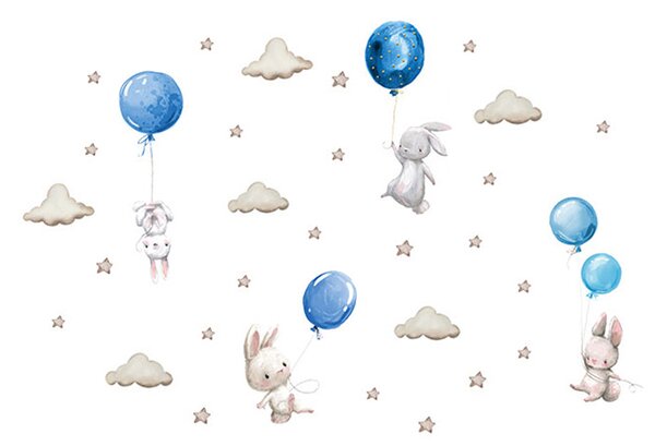 Παιδικά Αυτοκόλλητα Τοίχου Sipo Bunny Balloons Blue SIP-WS63027