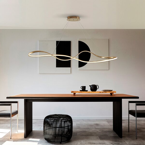 Schuller Valencia LED κρεμαστό φωτιστικό Lia, χρυσό χρώμα, CCT, τηλεχειριστήριο, μέταλλο, ρυθμιζόμενος, Χρυσό / Ορείχαλκου, Σαλόνι / τραπεζαρία, Μέταλλο, σύγχρονο
