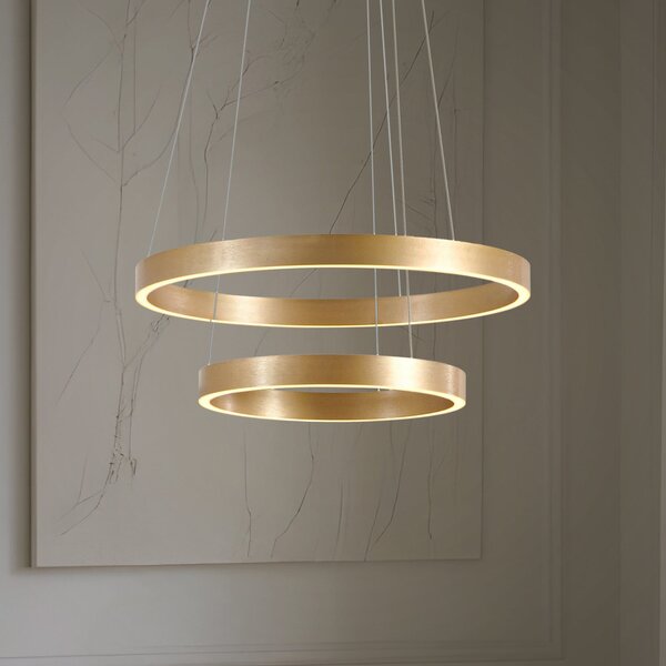 Lucande LED κρεμαστό φωτιστικό Yonam, Ø 60 cm, 2 φώτα, χρυσό, CCT, ρυθμιζόμενος, Χρυσό / Ορείχαλκου, Σαλόνι / τραπεζαρία, Μέταλλο, σύγχρονο
