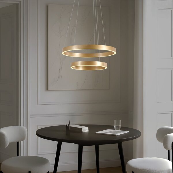 Lucande LED κρεμαστό φωτιστικό Yonam, Ø 60 cm, 2 φώτα, χρυσό, CCT, ρυθμιζόμενος, Χρυσό / Ορείχαλκου, Σαλόνι / τραπεζαρία, Μέταλλο, σύγχρονο