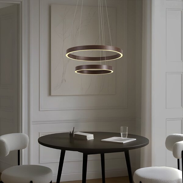 Lucande LED κρεμαστό φωτιστικό Yonam, Ø 60 cm, 2 φώτα, καφέ, CCT, ρυθμιζόμενος, Καφέ / Σκουριάς, Σαλόνι / τραπεζαρία, Μέταλλο, σύγχρονο