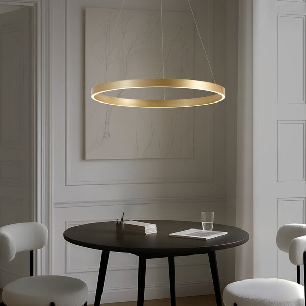 Lucande LED κρεμαστό φωτιστικό Yonam, Ø 80 cm, 1 φως, χρυσό, CCT, ρυθμιζόμενος, Χρυσό / Ορείχαλκου, Σαλόνι / τραπεζαρία, Μέταλλο, σύγχρονο