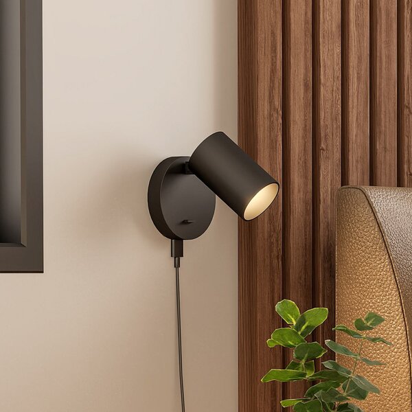 Deko-Light CAN TILT προβολέας τοίχου, μαύρος, Ø 10 cm, μεταλλικός διακόπτης USB, Μαύρο, Σαλόνι / τραπεζαρία, Αλουμίνιο, Στρογγυλό τοίχο
