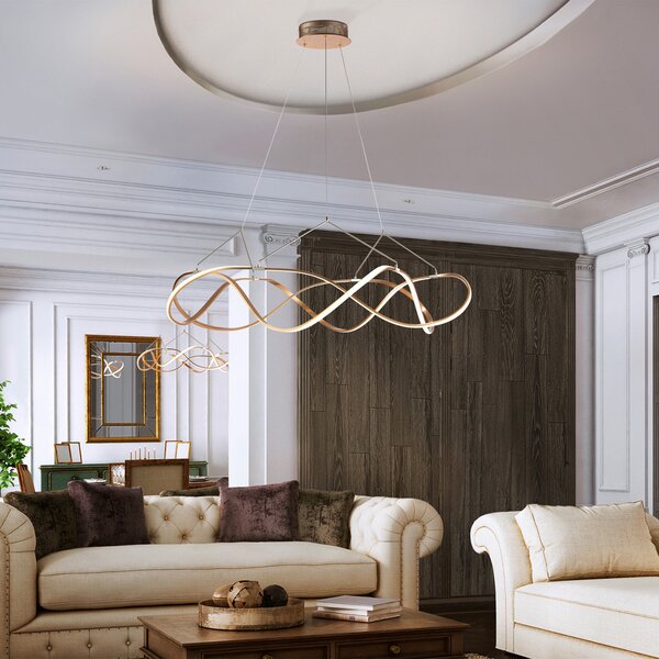Schuller Valencia LED κρεμαστό φωτιστικό Molly, ρυθμιζόμενο, Ø 110 cm, ροζ χρυσό, ρυθμιζόμενος, Χρυσό / Ορείχαλκου, Σαλόνι / τραπεζαρία, Μέταλλο, σύγχρονο