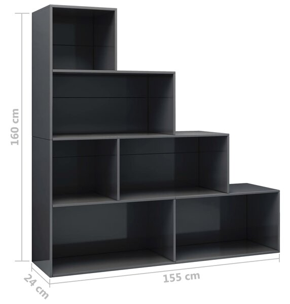 VidaXL Βιβλιοθήκη/Διαχωριστικό Γυαλιστ. Γκρι 155x24x160 εκ Επεξ. Ξύλο