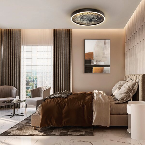 Schuller Valencia Φωτιστικό οροφής LED Stone Ø 60 cm, CCT, μαύρο, μέταλλο, ακρυλικό, Μαύρο, Σαλόνι / τραπεζαρία, Μέταλλο, σύγχρονο