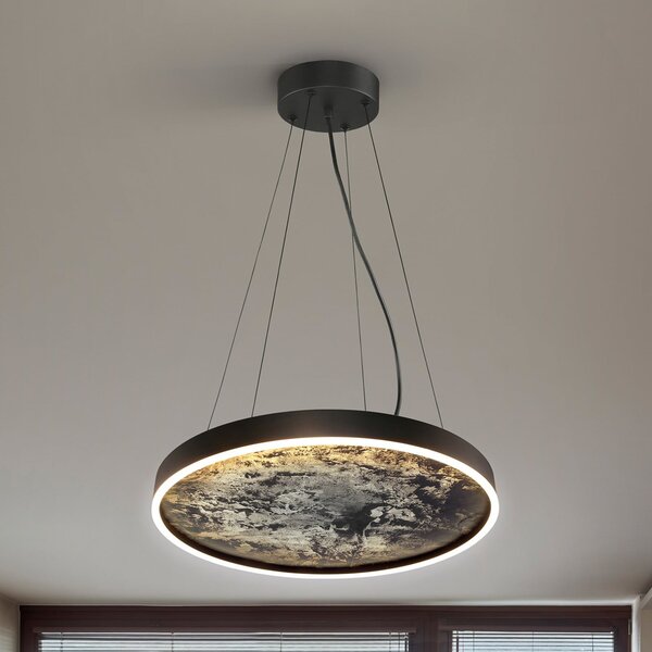 Schuller Valencia Stone LED κρεμαστό φωτιστικό, Ø 60 cm, CCT, μαύρο, μέταλλο, ακρυλικό, Μαύρο, Σαλόνι / τραπεζαρία, Μέταλλο, σύγχρονο