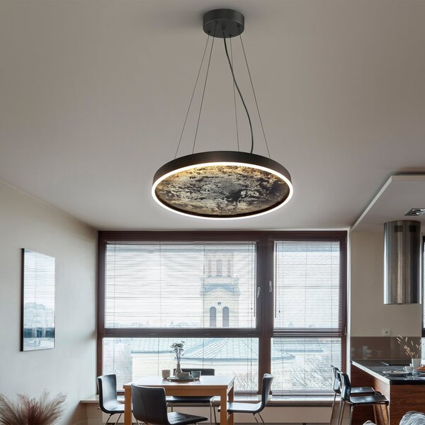 Schuller Valencia Stone LED κρεμαστό φωτιστικό, Ø 60 cm, CCT, μαύρο, μέταλλο, ακρυλικό, Μαύρο, Σαλόνι / τραπεζαρία, Μέταλλο, σύγχρονο