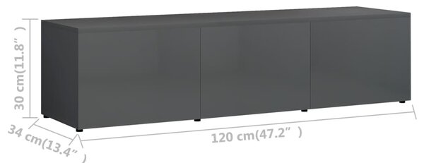 VidaXL Έπιπλο Τηλεόρασης Γυαλιστερό Γκρι 120x34x30 εκ. Επεξ. Ξύλο