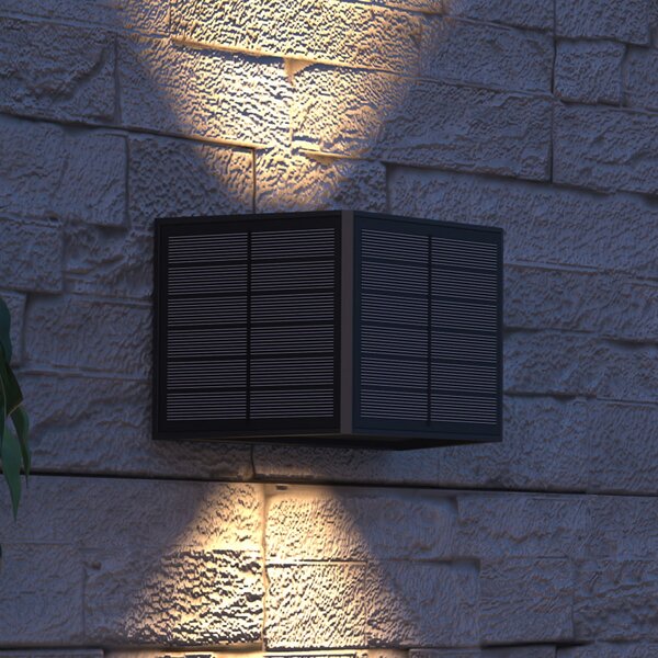 Calex Solar-LED-Außenwandleuchte Caserta, up/down, μαύρο, Μαύρο, Πλαστικό, σύγχρονο, Πρίζα τοίχου πάνω/κάτω