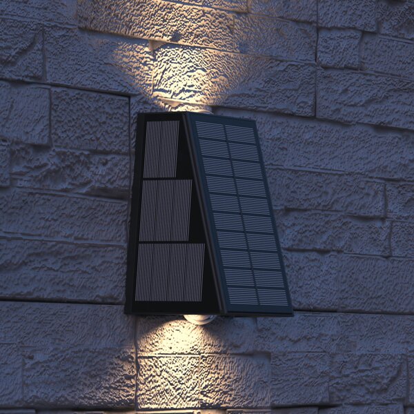 Calex Solar-LED-Außenwandleuchte Matera, up/down, μαύρο, Μαύρο, Πλαστικό, σύγχρονο, Γωνιακός τοίχος