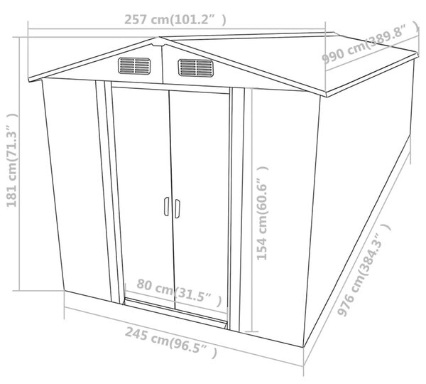Αποθήκη Κήπου Γκρι 257 x 990 x 181 εκ. από Γαλβανισμένο Ατσάλι - Γκρι