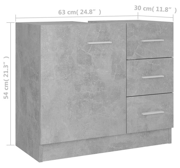 Ντουλάπι Νιπτήρα Γκρι του Σκυροδέματος 63x30x54 εκ. Μοριοσανίδα - Γκρι